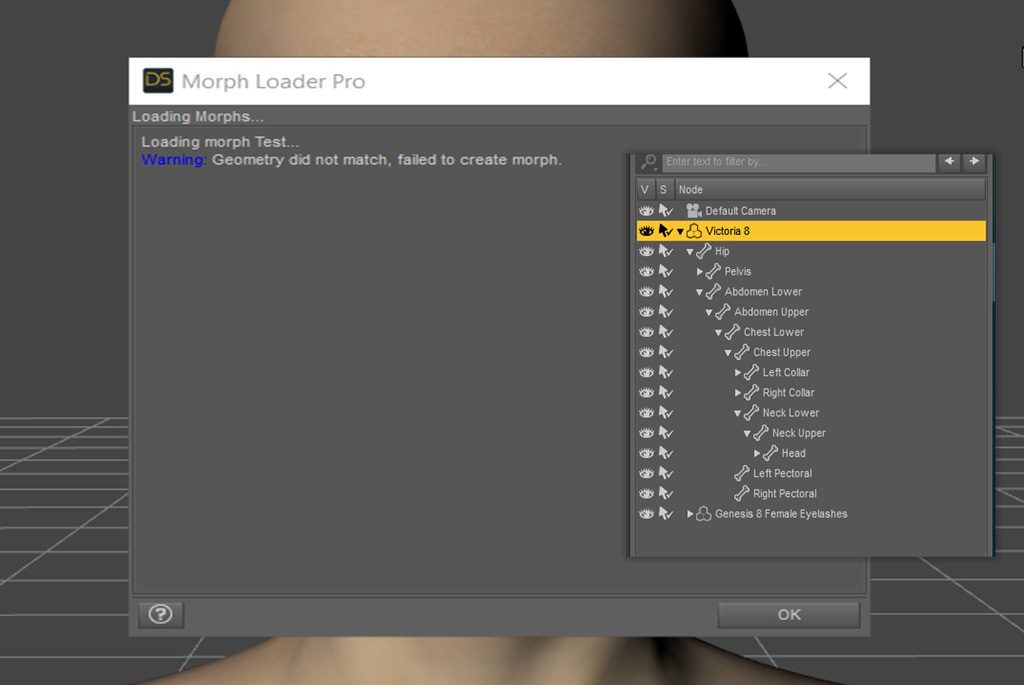 daz3d; Morph Loader Pro; Nelmi at Renderosity; Nelmi3D; Geometry did not match