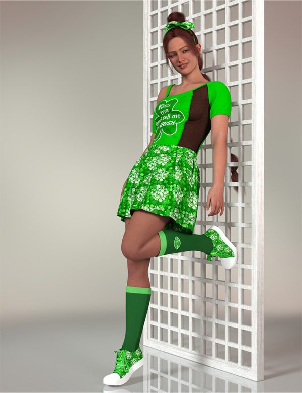 St Patrick Day Clothing, Clothing for Genesis 9 St Patrick, St Patrick, St Patrick Day, Daz Studio, Shamrocks, Realism, Irish, Clover, Luck, Leprechauns, Nelmi, Pot of Gold, Green, Celtic, Celebration,Irish Celebrations, Luck, Folklore, Texturing, St Patrick Outfit Genesis 9, dforce Lucky Irish Outfit for Genesis 9